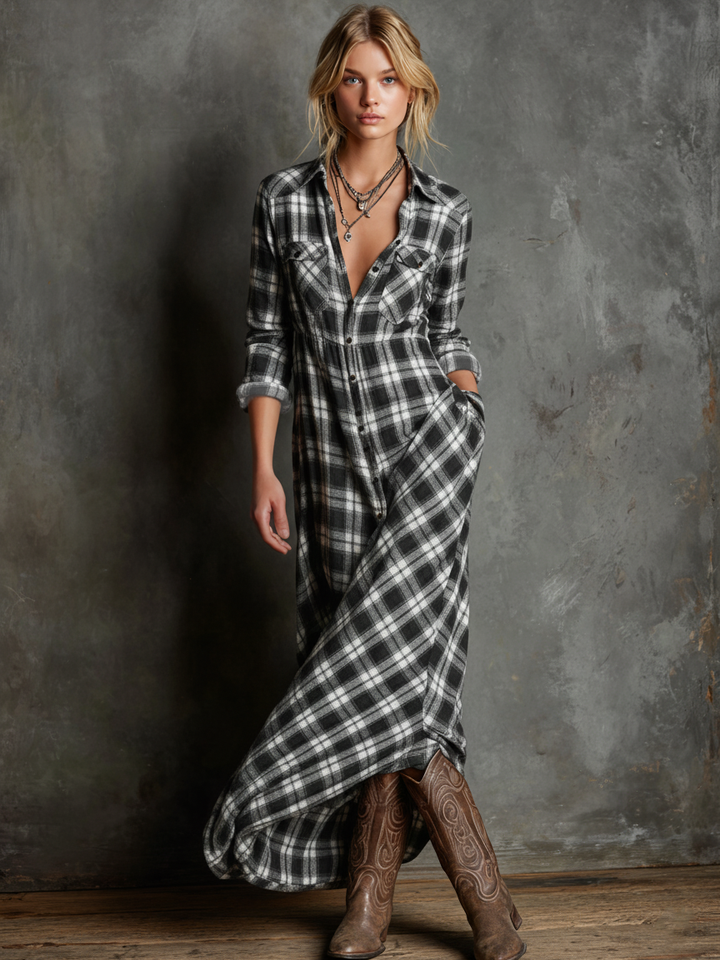 Harper Plaid Shirt Maxi Dress