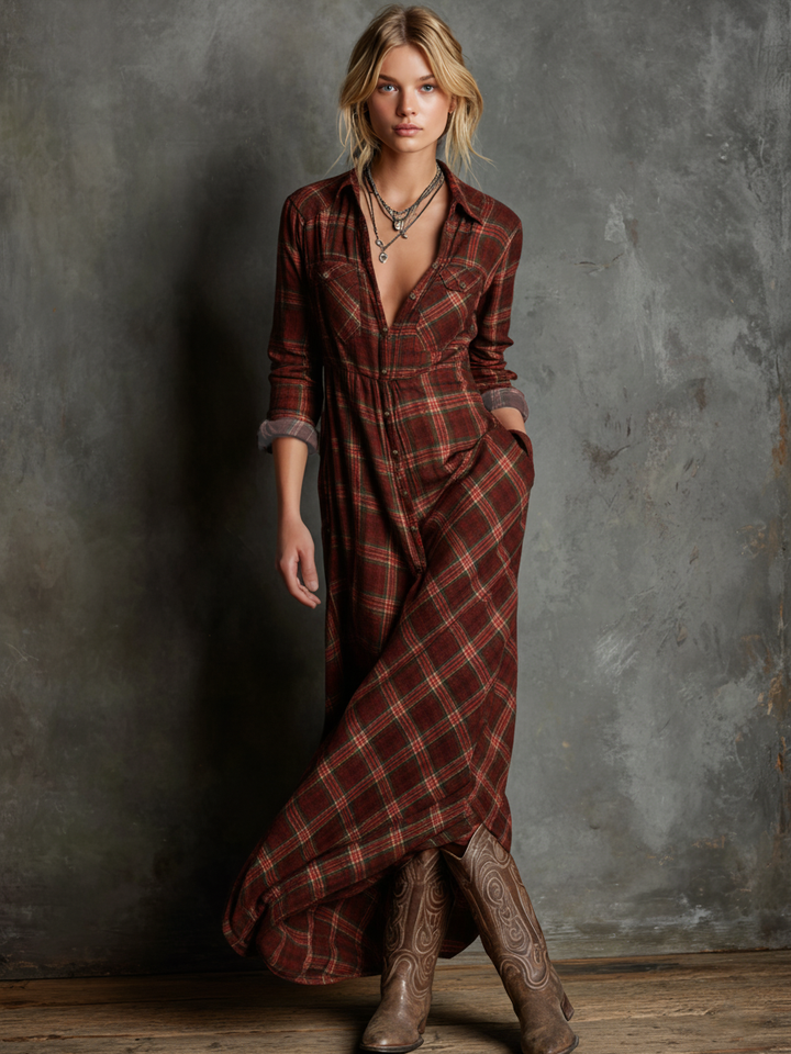 Harper Plaid Shirt Maxi Dress
