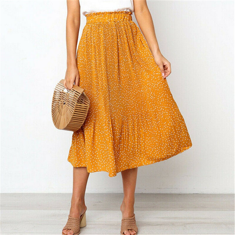 Agnes | High-Waist Polka Dot Pleated Flowy Midi Skirt