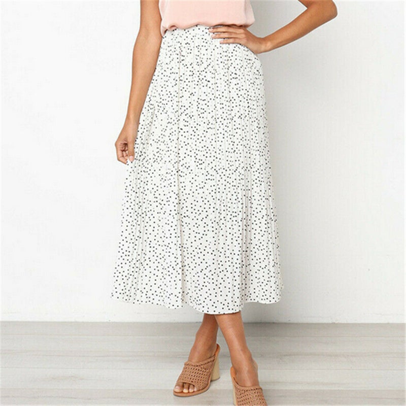 Agnes | High-Waist Polka Dot Pleated Flowy Midi Skirt