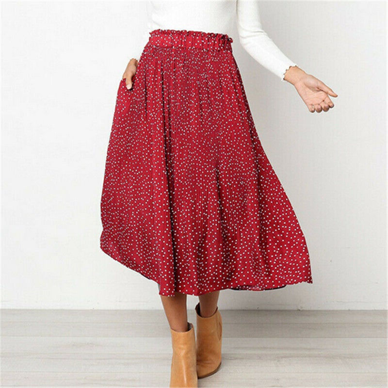 Agnes | High-Waist Polka Dot Pleated Flowy Midi Skirt