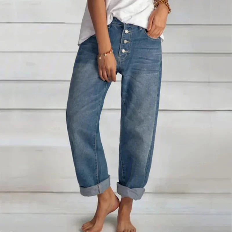 Rosalie | High-Waist Button-Front Tapered Jeans