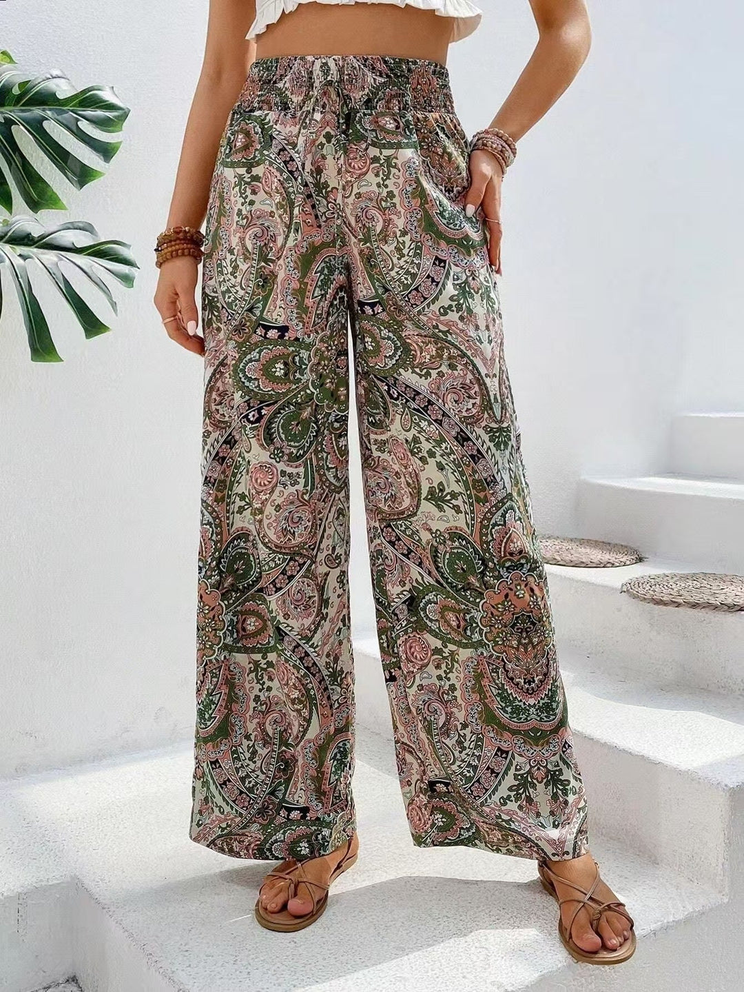 Lavinia | High-Waist Boho Paisley Print Wide-Leg Palazzo Pants