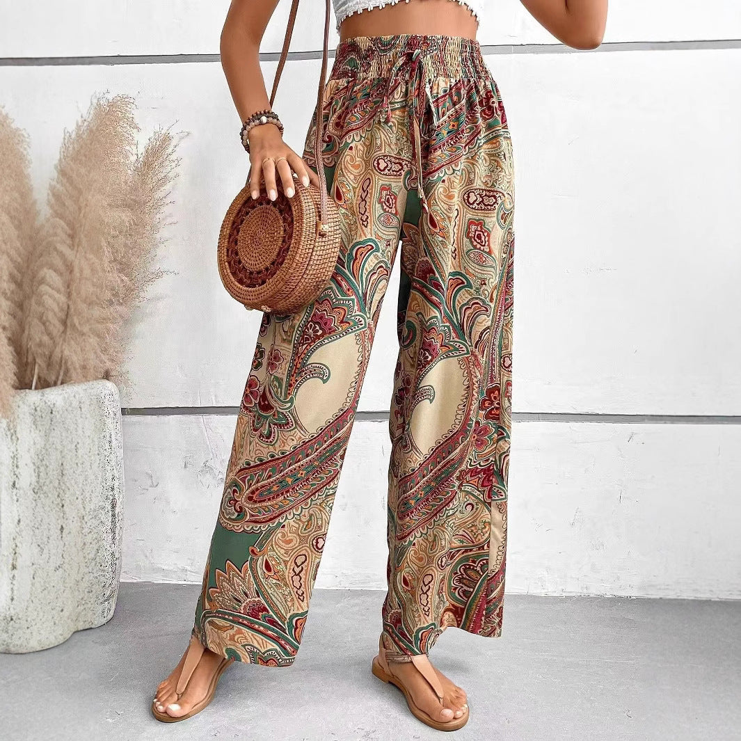 Lavinia | High-Waist Boho Paisley Print Wide-Leg Palazzo Pants