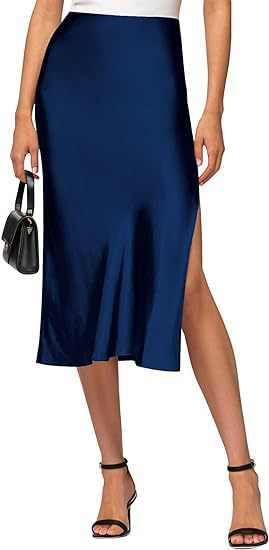 Sylvia | High-Waist Satin Slip Midi Skirt with High Slit
