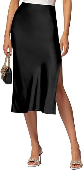 Sylvia | High-Waist Satin Slip Midi Skirt with High Slit