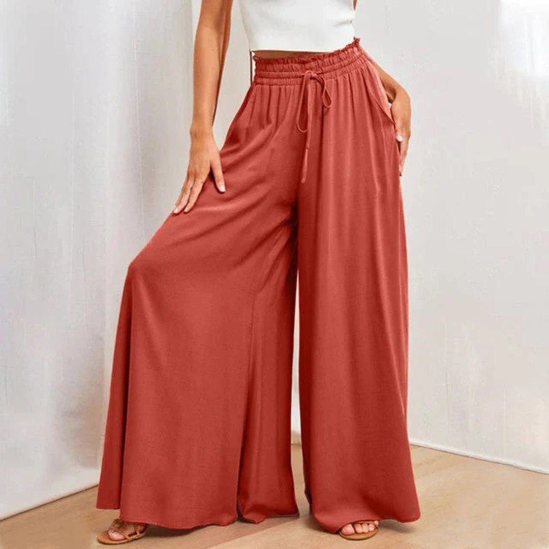 Helene | High-Waist Smocked Wide-Leg Trousers