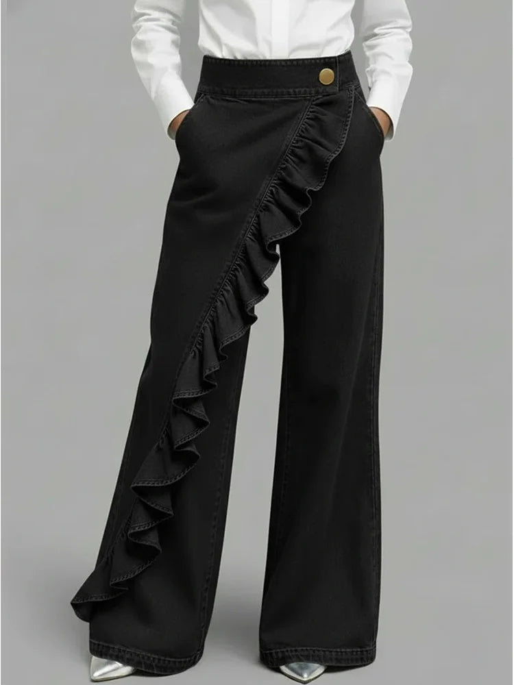 Giselle | Wide-Leg Ruffle Jeans