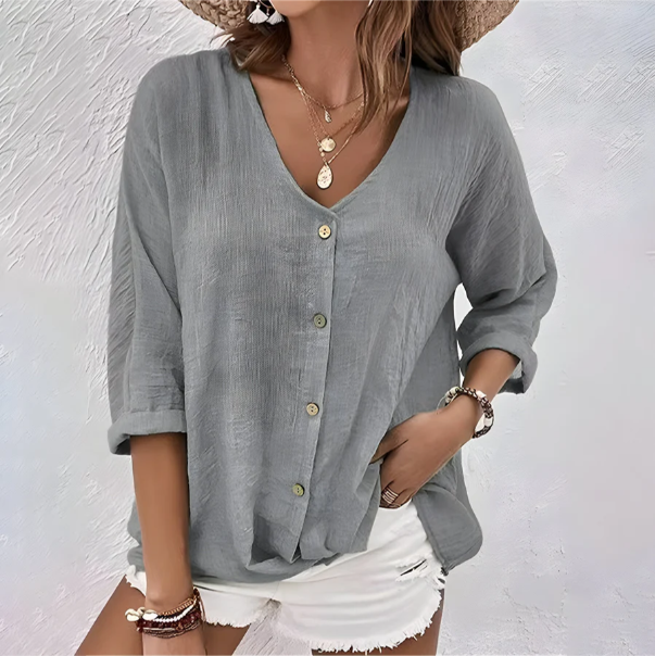 Adelaide | V-Neck Relaxed Button Blouse