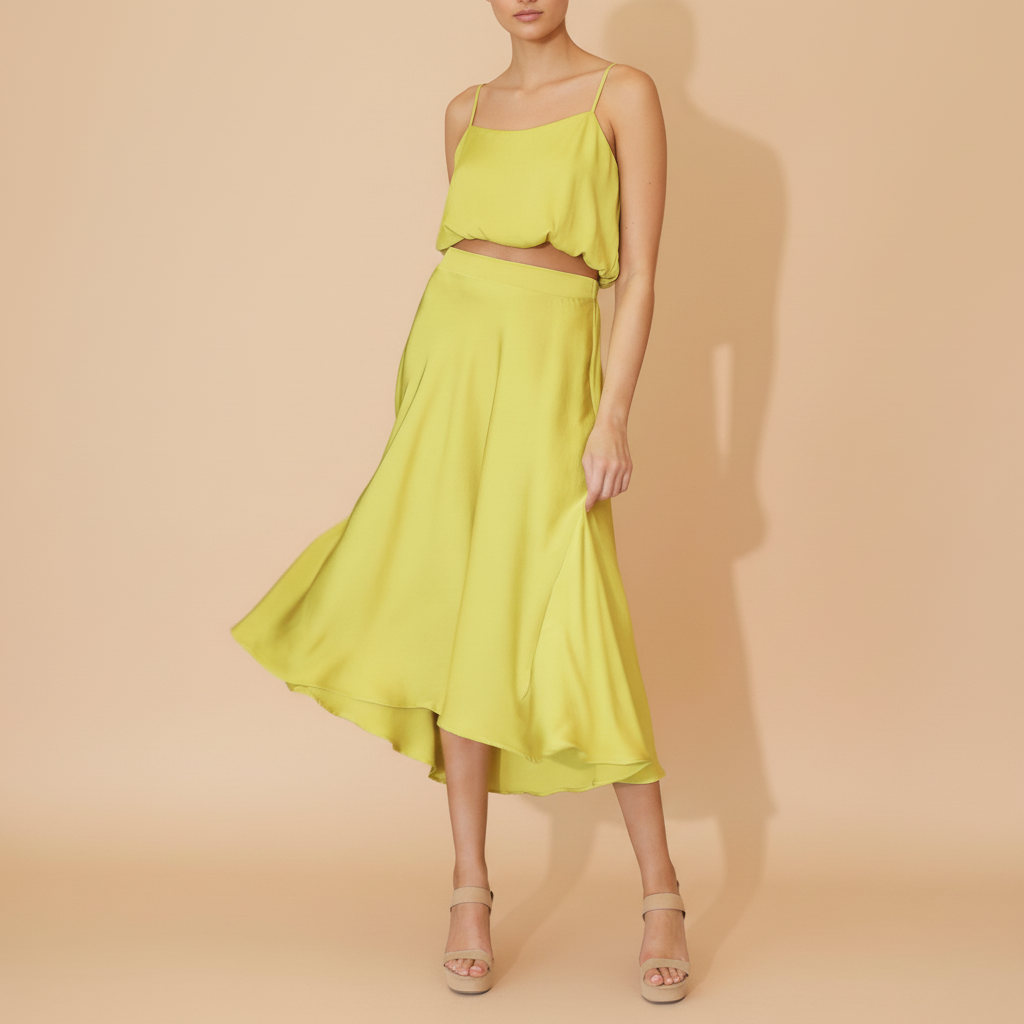 Constance | High-Waist Satin Slip Midi Skirt
