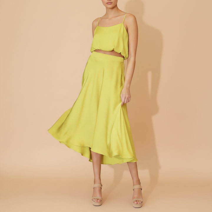 Constance | High-Waist Satin Slip Midi Skirt