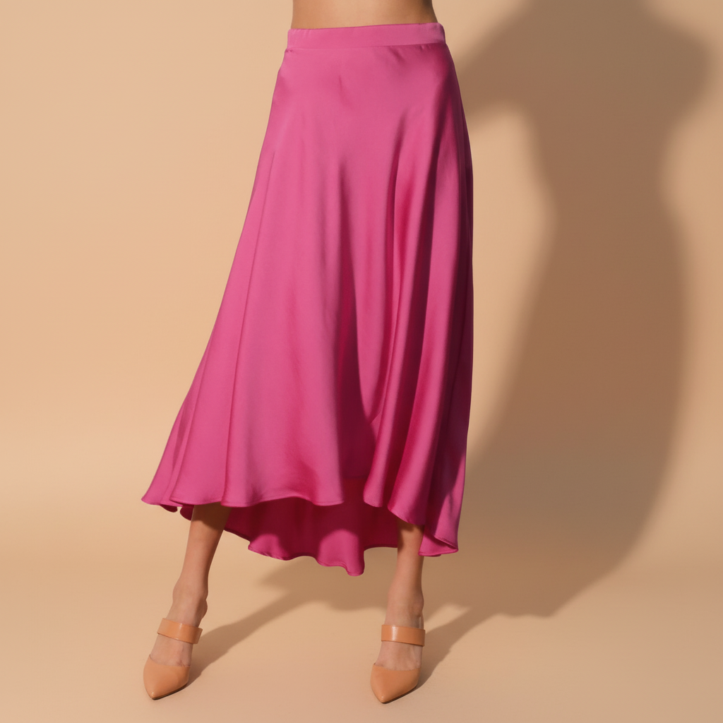 Constance | High-Waist Satin Slip Midi Skirt
