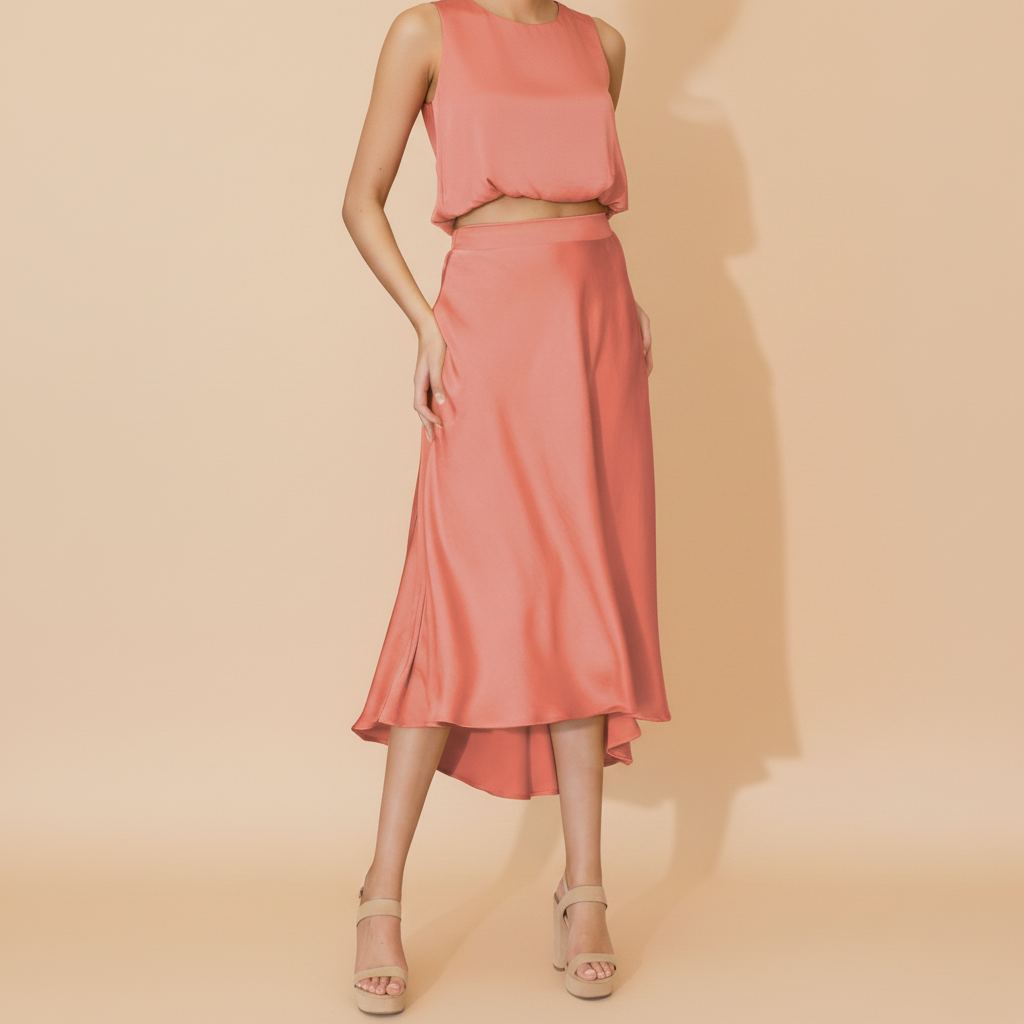 Constance | High-Waist Satin Slip Midi Skirt