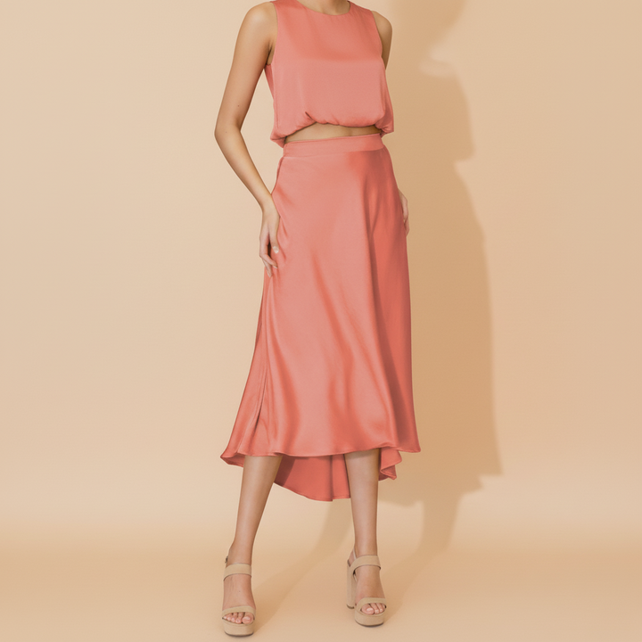 Constance | High-Waist Satin Slip Midi Skirt