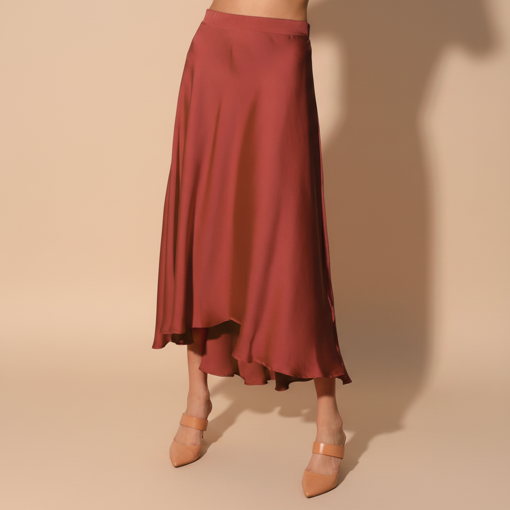 Constance | High-Waist Satin Slip Midi Skirt