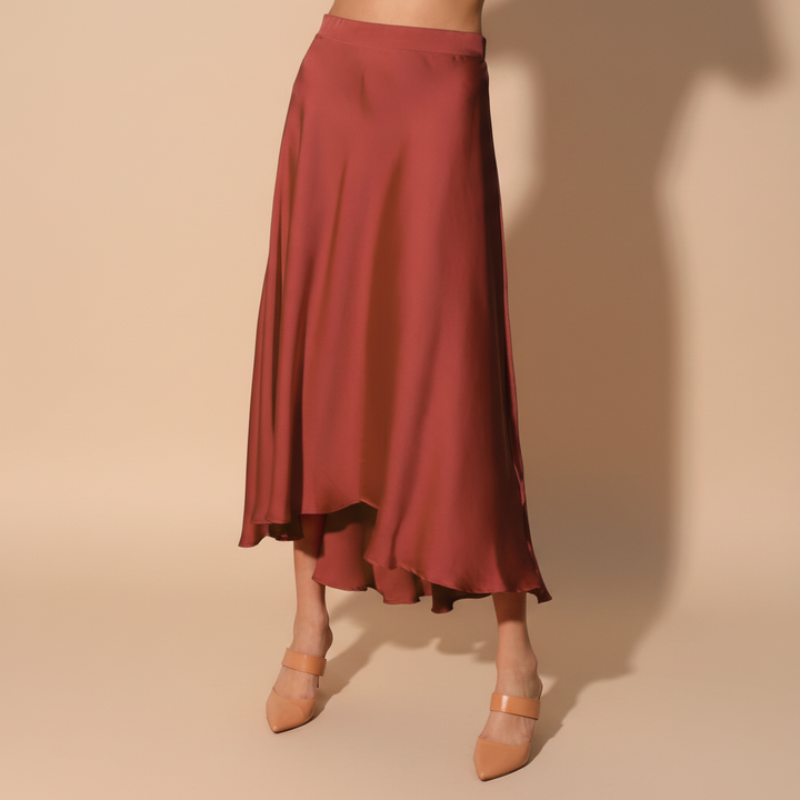 Constance | High-Waist Satin Slip Midi Skirt