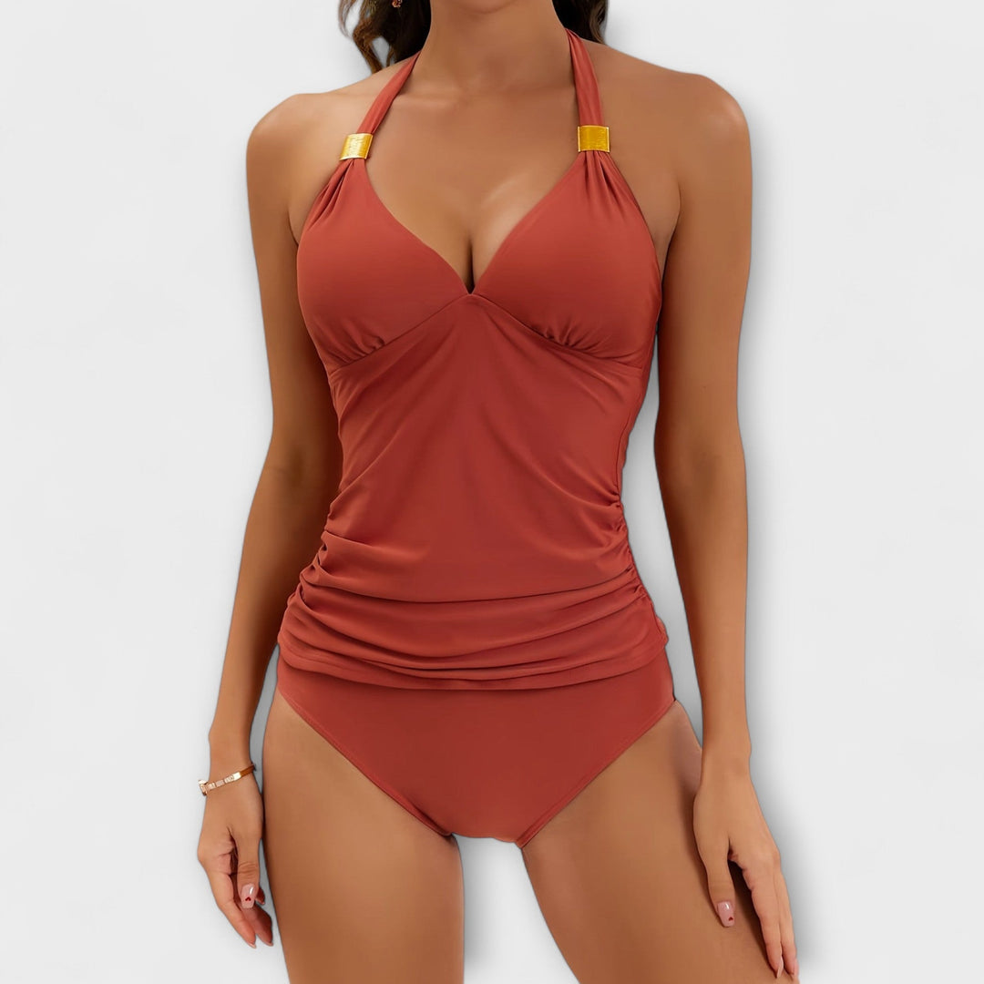 Margaux | Tummy-Control Halter Ruched Two-Piece Swimsuit