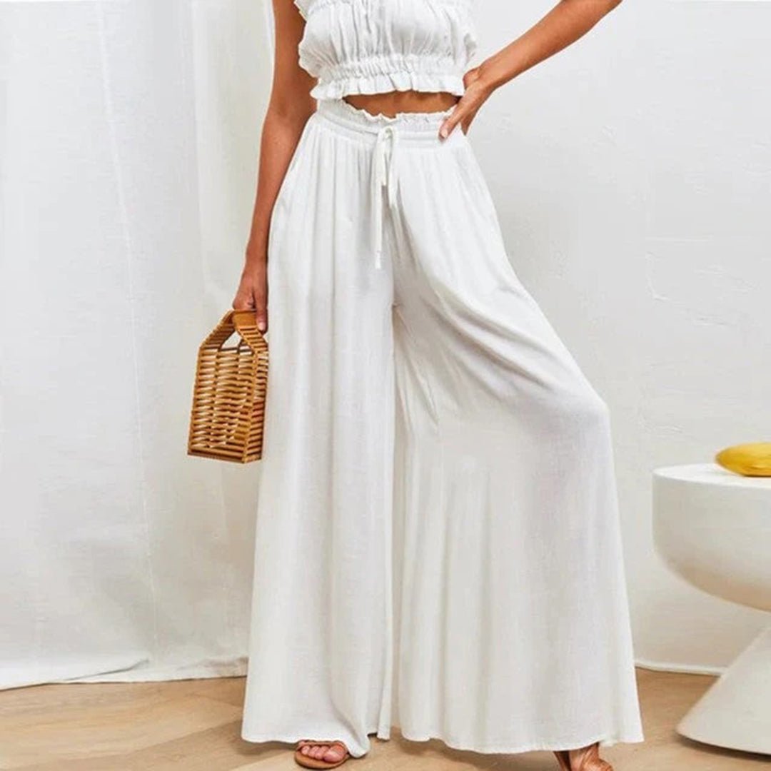 Helene | High-Waist Smocked Wide-Leg Trousers