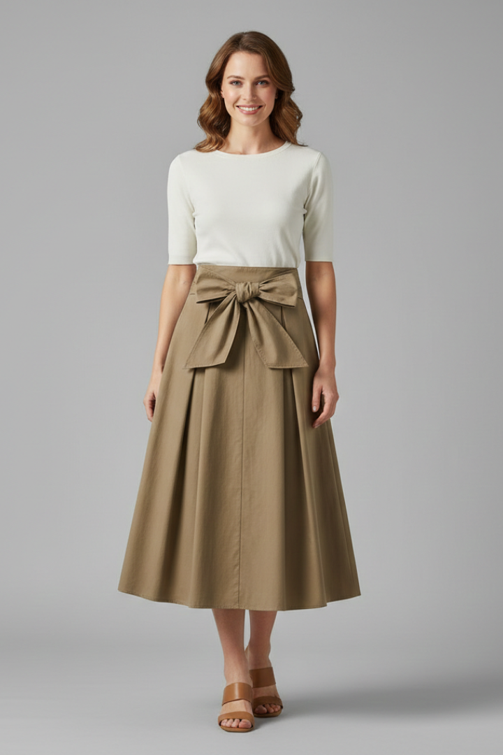 Apolline | Bow-Back Pleated Midi Skirt