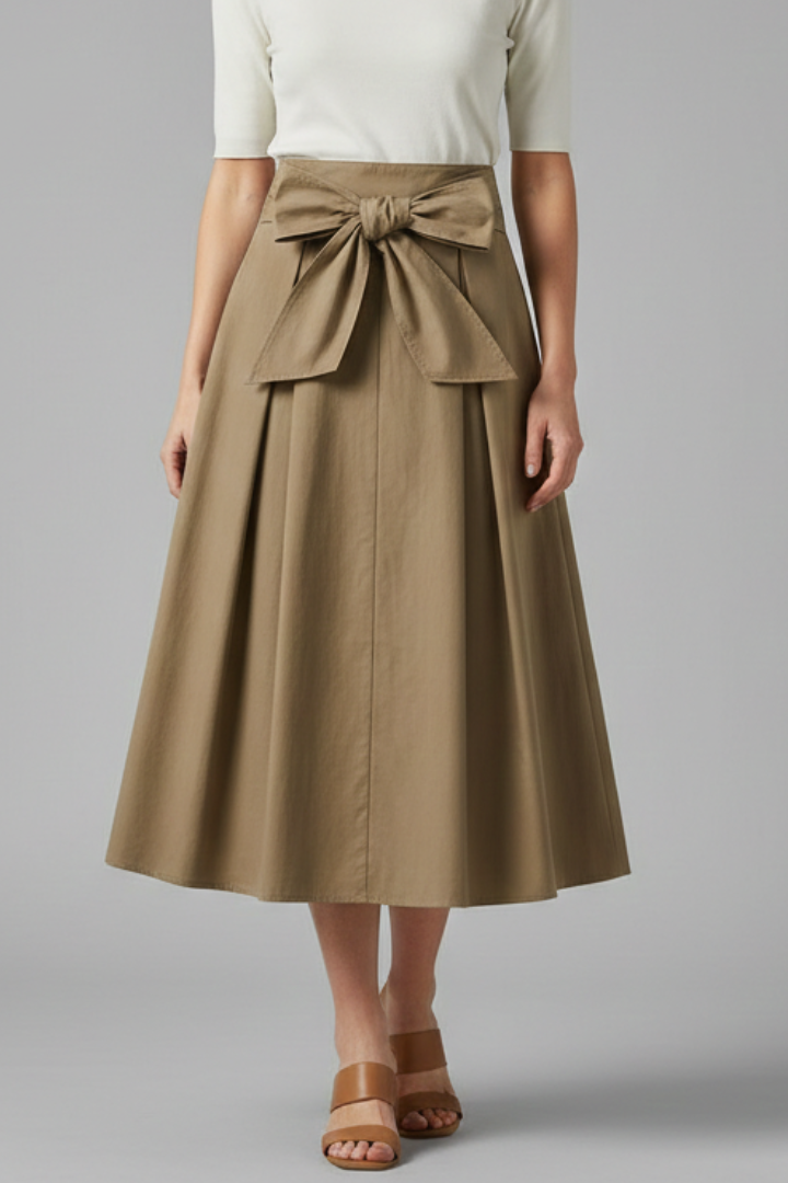 Apolline | Bow-Back Pleated Midi Skirt