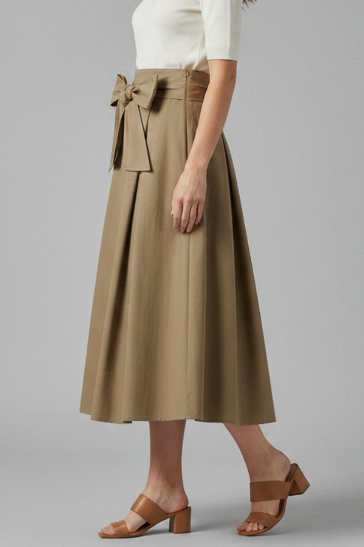 Apolline | Bow-Back Pleated Midi Skirt