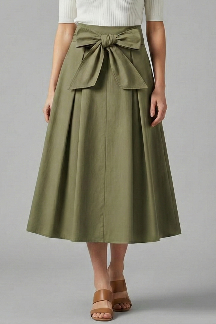 Apolline | Bow-Back Pleated Midi Skirt