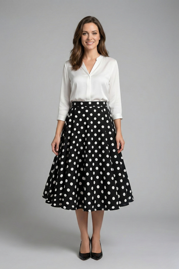 Roxane | Polka-Dot Flared Midi Skirt