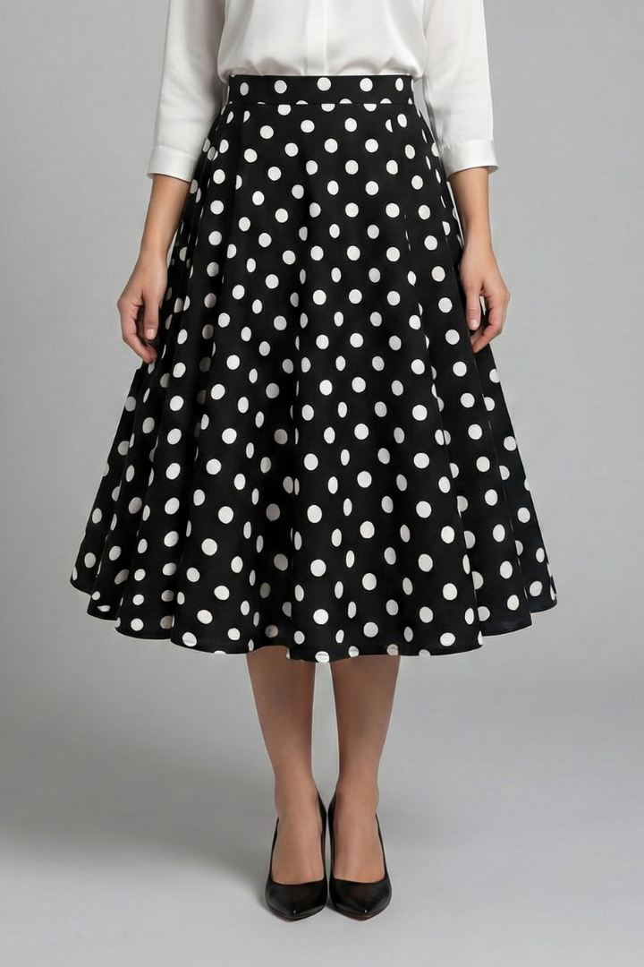 Roxane | Polka-Dot Flared Midi Skirt