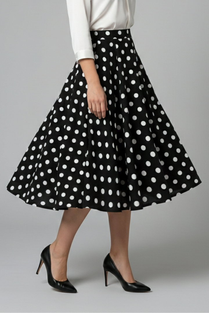 Roxane | Polka-Dot Flared Midi Skirt