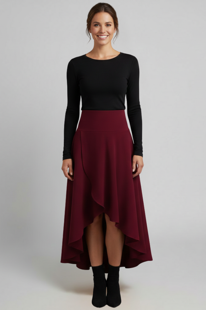 Sidonie | Layered-Hem Flared Midi Skirt