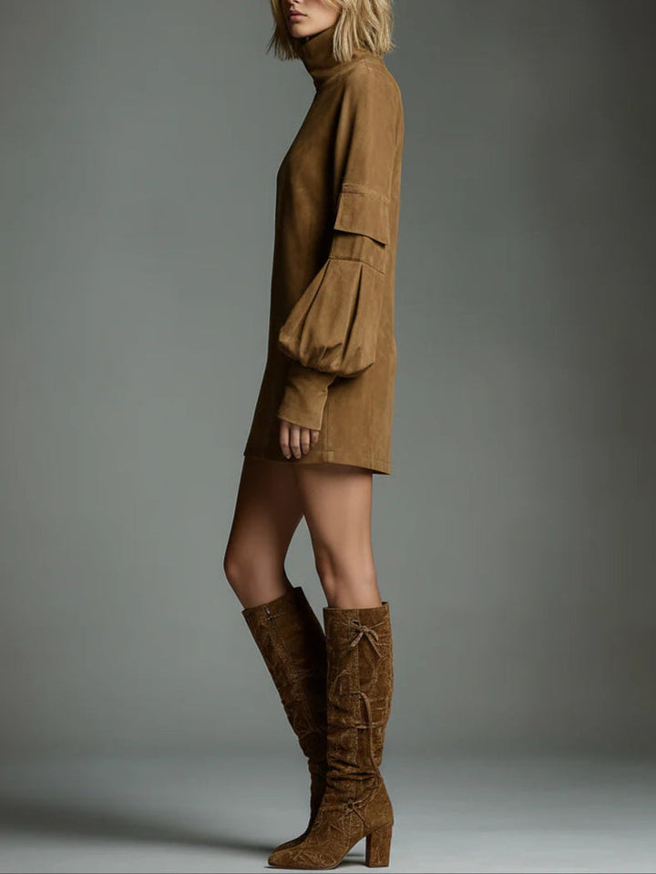 Clara Suede Turtleneck Mini Dress