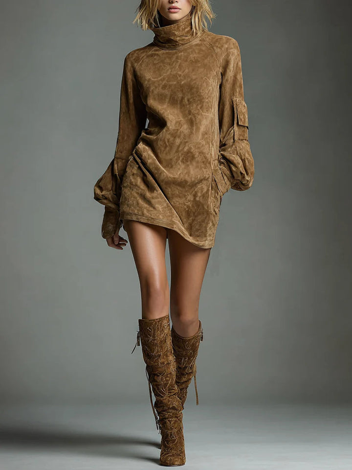 Clara Suede Turtleneck Mini Dress