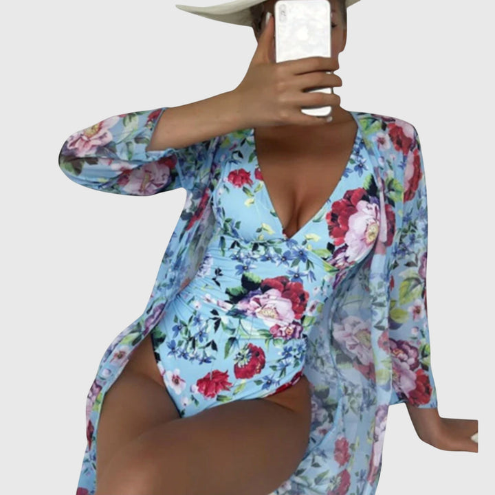 Pauline | V-Neck Floral One-Piece Swimsuit with Cover-Up