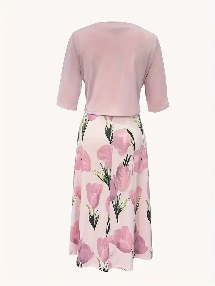 Marianne | Wedding Guest Blush Floral Maxi Dress with Cardigan