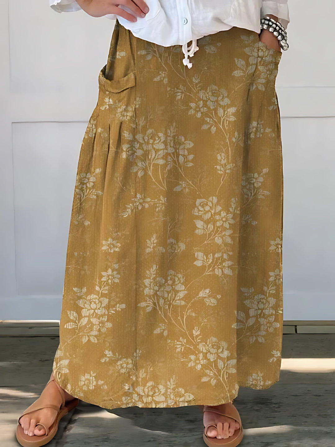 Clemence | High-Waist Ditsy Floral A-Line Midi Skirt