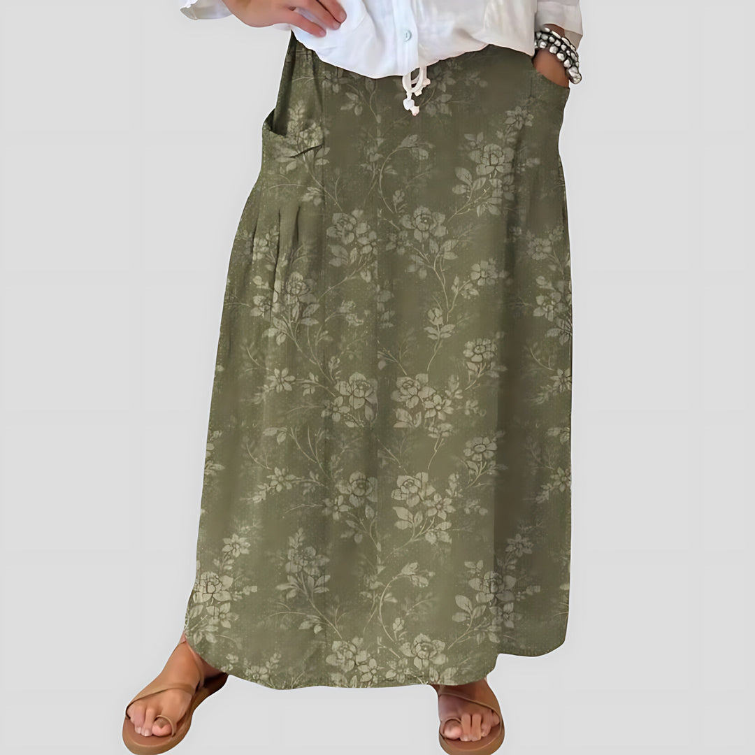 Clemence | High-Waist Ditsy Floral A-Line Midi Skirt