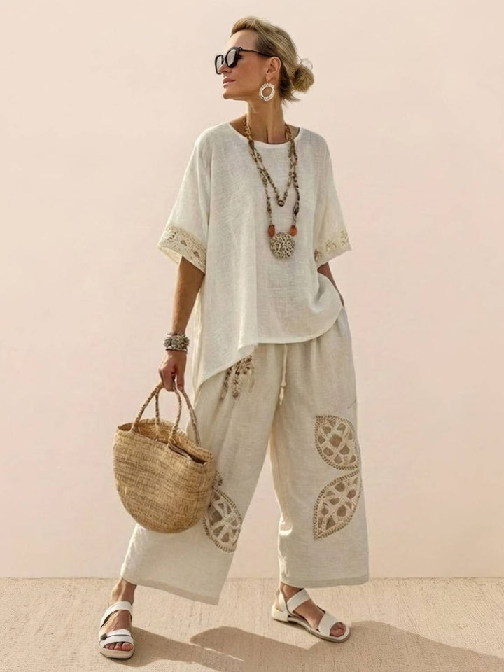 Genevieve | Linen Embroidered Wide-Leg Co-ord Set