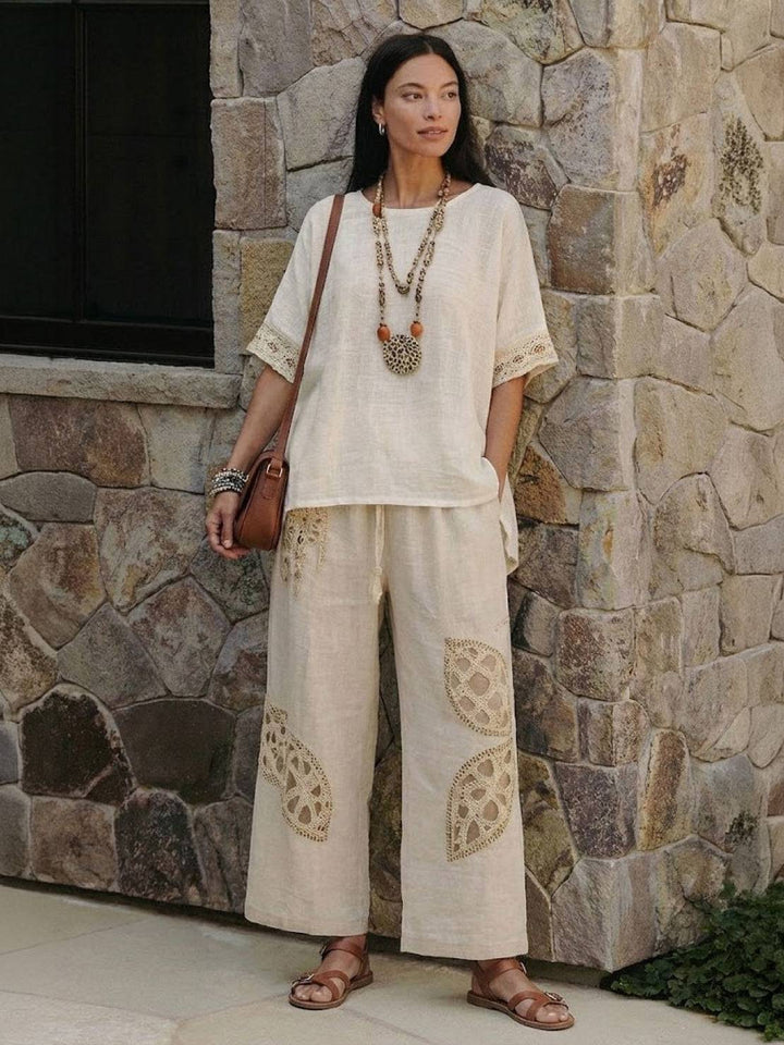 Genevieve | Linen Embroidered Wide-Leg Co-ord Set