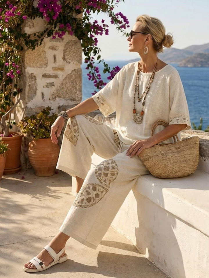 Genevieve | Linen Embroidered Wide-Leg Co-ord Set