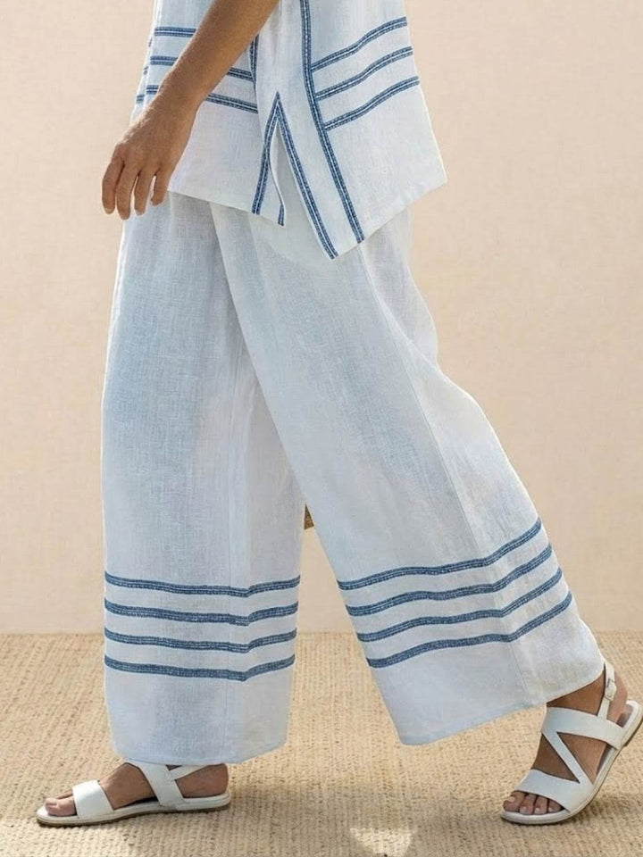 Genevieve | Linen Embroidered Wide-Leg Co-ord Set