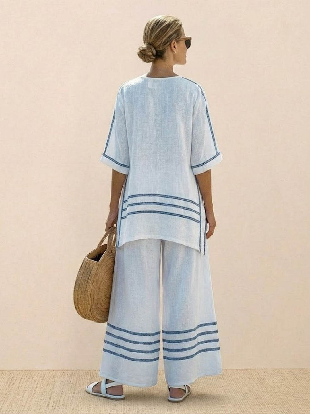 Genevieve | Linen Embroidered Wide-Leg Co-ord Set