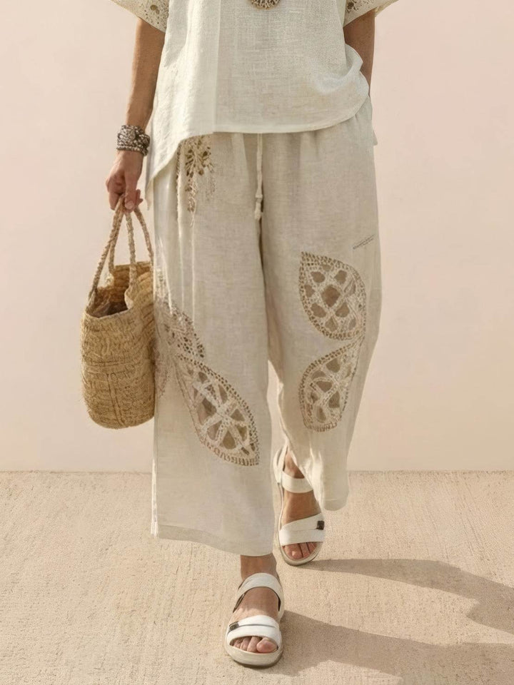 Genevieve | Linen Embroidered Wide-Leg Co-ord Set