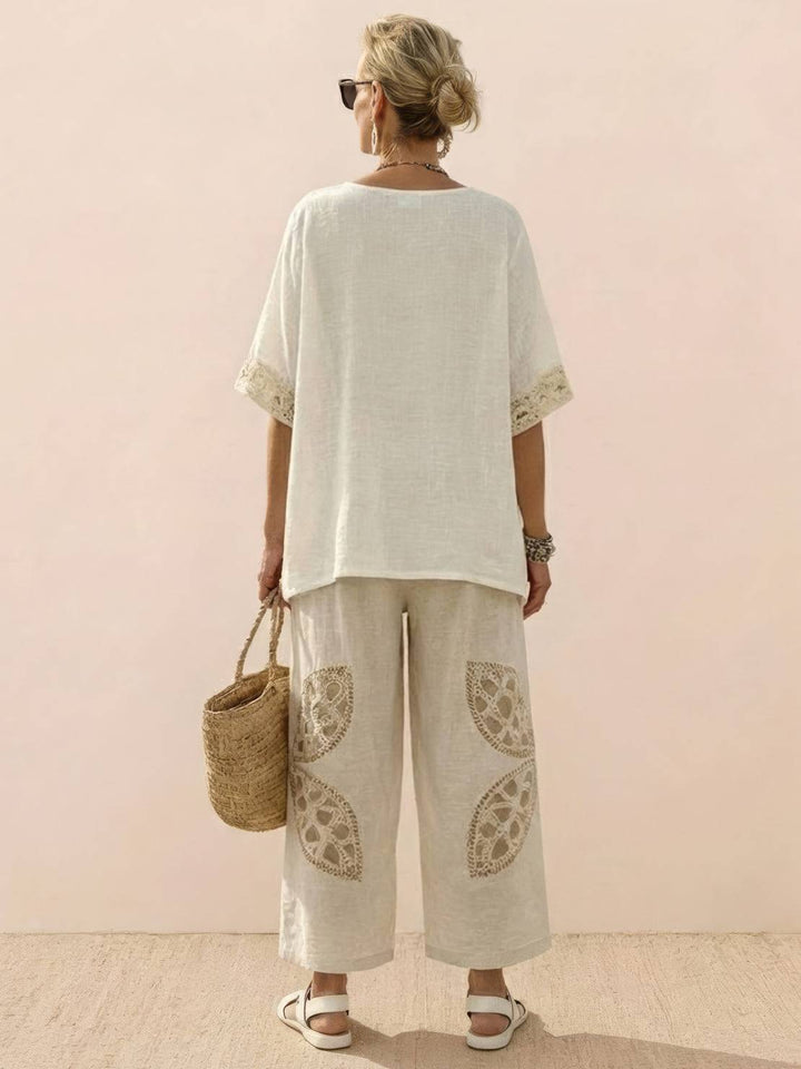 Genevieve | Linen Embroidered Wide-Leg Co-ord Set
