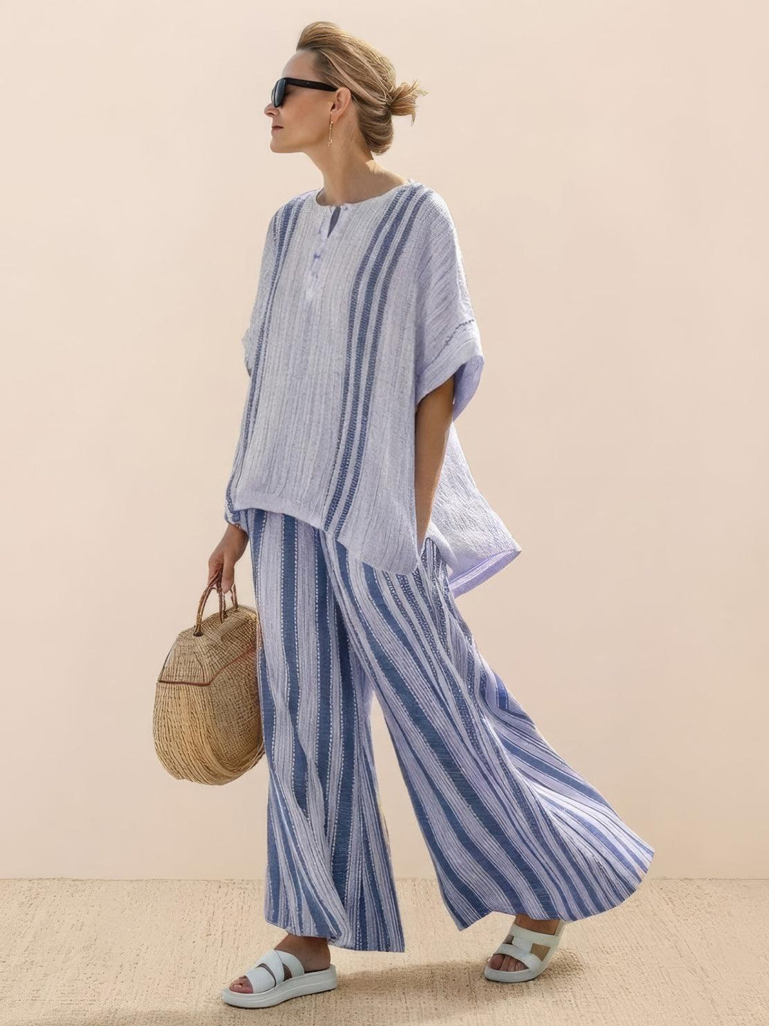 Genevieve | Linen Embroidered Wide-Leg Co-ord Set