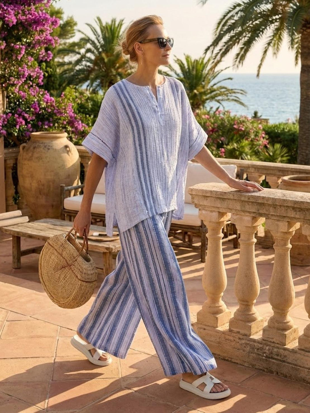 Genevieve | Linen Embroidered Wide-Leg Co-ord Set