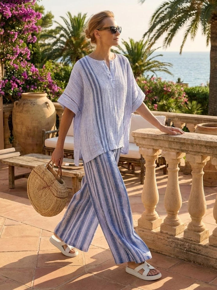 Genevieve | Linen Embroidered Wide-Leg Co-ord Set