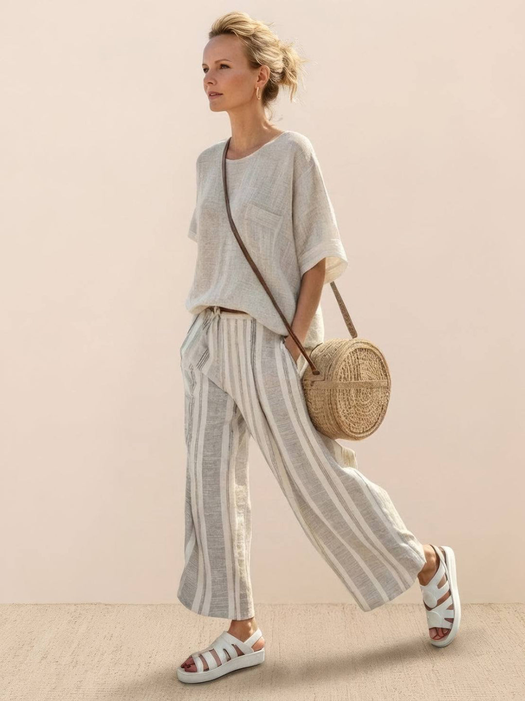 Genevieve | Linen Embroidered Wide-Leg Co-ord Set