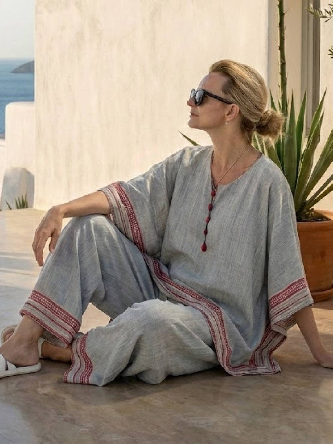 Genevieve | Linen Embroidered Wide-Leg Co-ord Set