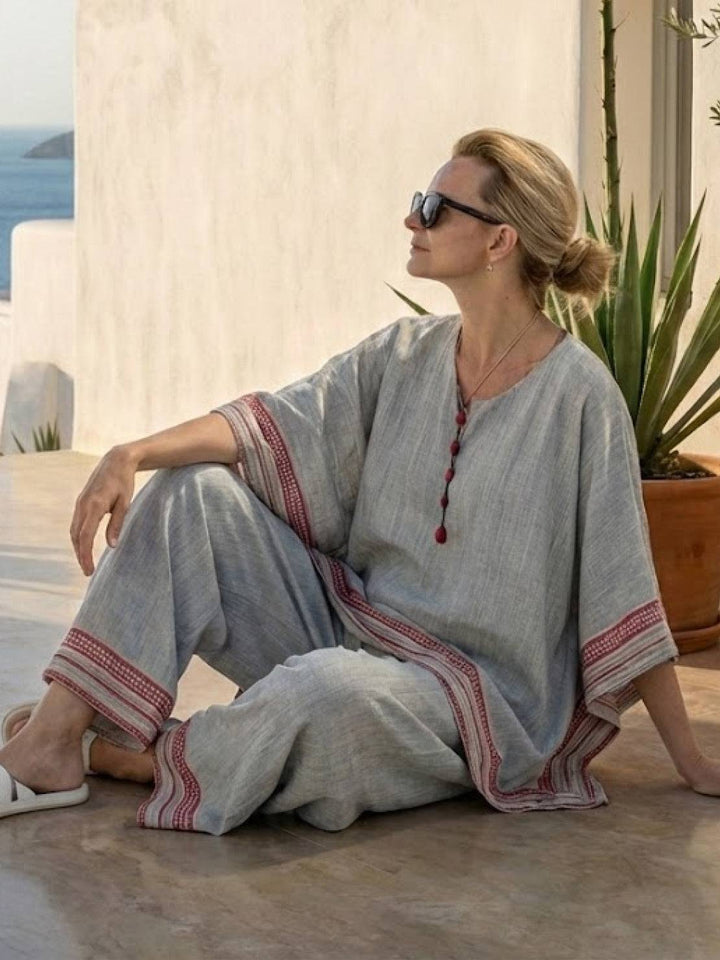 Genevieve | Linen Embroidered Wide-Leg Co-ord Set