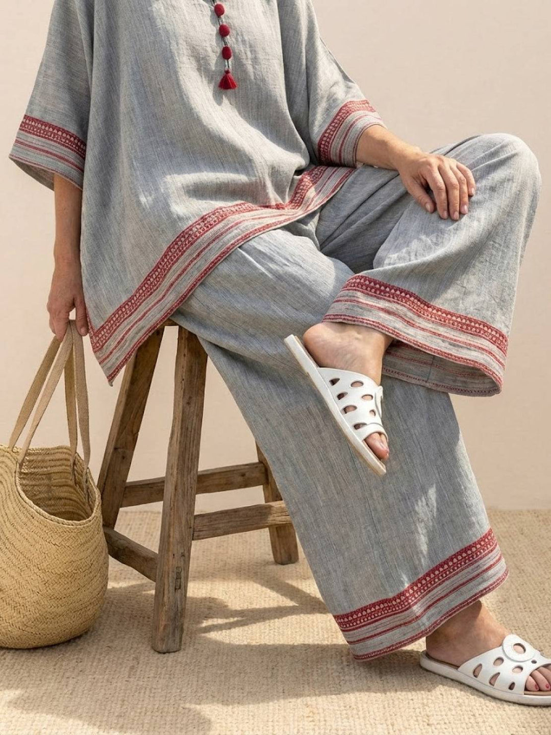 Genevieve | Linen Embroidered Wide-Leg Co-ord Set